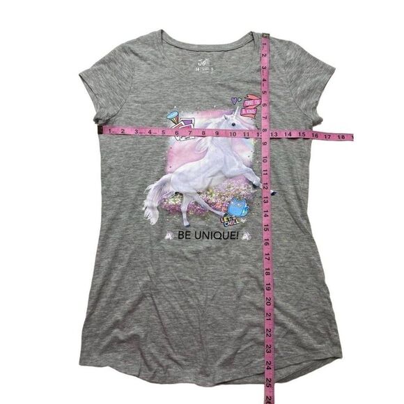Girls Justice Gray Graphic Print Unicorn "Be Unique" T Shirt Top sz 14 - Picture 4 of 6